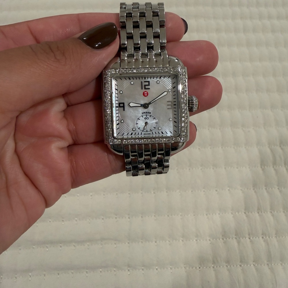 Michele Silver Square Face Watch